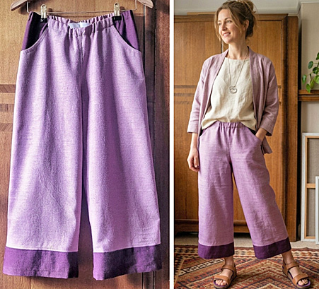 7/8-Damen-Sommerhose aus Bouretteseide und Leinen