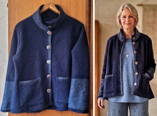  Damen-Walkjacke mit Shetland-Bes%auml;tzen