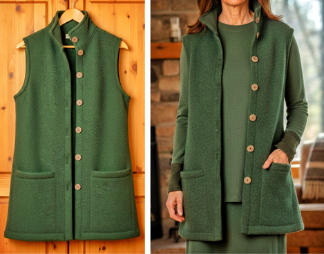  Lange Damenweste aus Schurwollfleece 