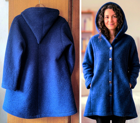 Langer Damen-Kapuzenmantel aus Wollfleece